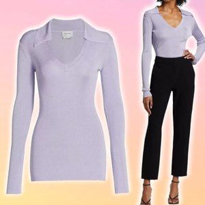 NWT ST. JOHN V Neck Rib Knit Polo Sz Small Lilac